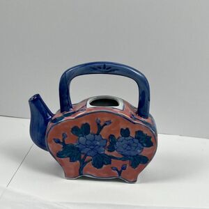 VTG Ben Rickert Flat Sided Porcelain Pink Teapot/Pomander Chinoiserie Style EUC